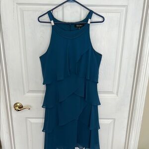S.L. Fashions Blue Tiered Ruffle Cocktail Dress